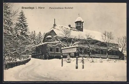 AK Braunlage i. Harz, Pension Bodefall im Schnee