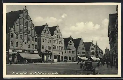 AK Zerbst, Marktstrasse mit Geschäft Willy Cohn und alten Giebelhäusern