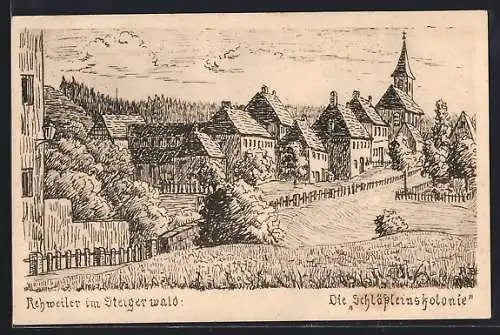 Künstler-AK Rehweiler i. Steigerwald, Partie an der Schlössleinskolonie