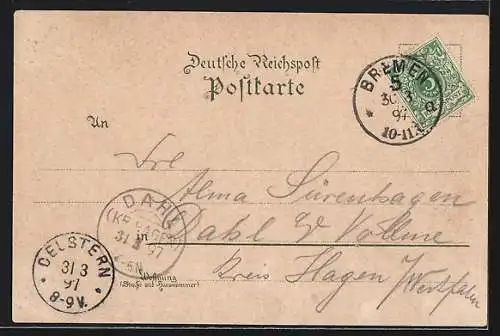 Lithographie Bremen, Gasthaus Ratskeller, Börse und Dom