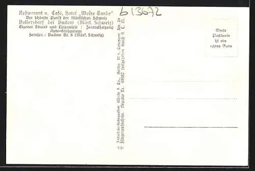 AK Bollersdorf /Märk. Schweiz, Hotel Weisse Taube