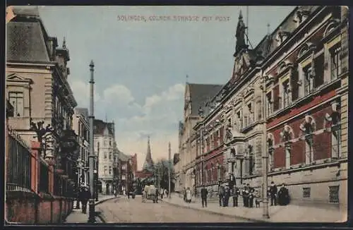 AK Solingen, Cölner Strasse mit Post