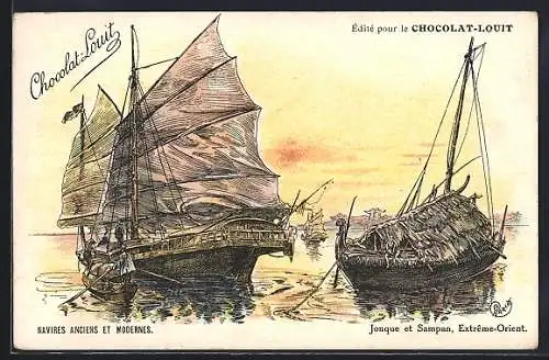 Künstler-AK Reklame für Chocolat-Louit, Jonque et Sampan, Extrême-Orient