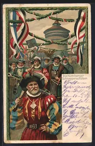 AK Nürnberg, X. Deutsches Turnfest 1903, Bild Nr. 6, Die Nürnberger Schnepperschützen