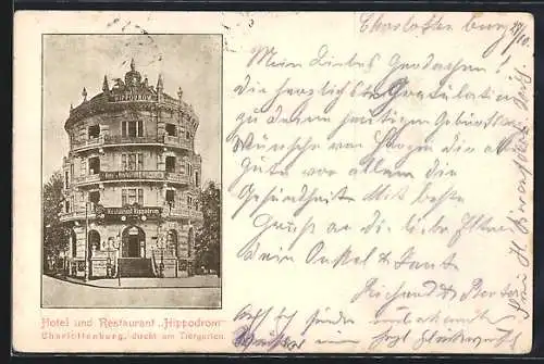 AK Charlottenburg, Hotel und Restaurant Hippodrom am Tiergarten