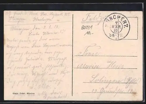 AK München, Weilerschule mit Reichsfahne und Eichenkranz