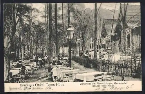 AK Berlin-Grunewald, Riemeistersee, Gasthaus Onkel Toms Hütte, Inh. Emil Kluge
