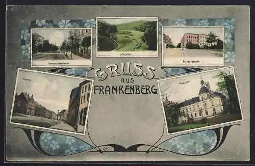 AK Frankenberg / Sachsen, Humboldstrasse, Postamt und Bürgerschule