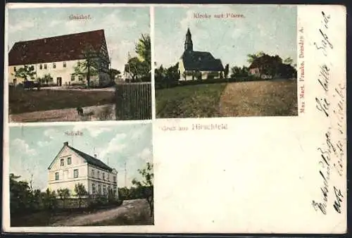 AK Hirschfeld / Gröden, Gasthof, Kirche und Pfarre, Schule