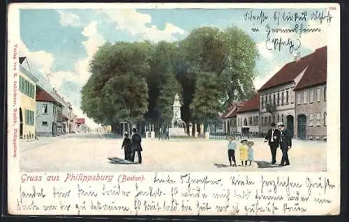 Lithographie Philippsburg / Baden, Strassenpartie