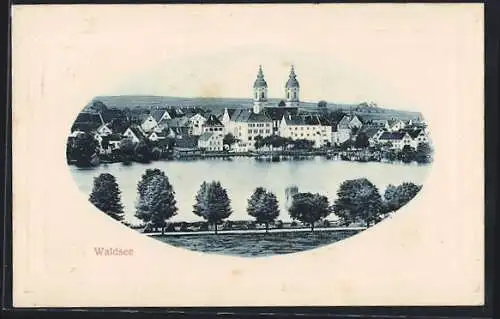 Präge-AK Waldsee / Württ., Uferpartie mit Kirche