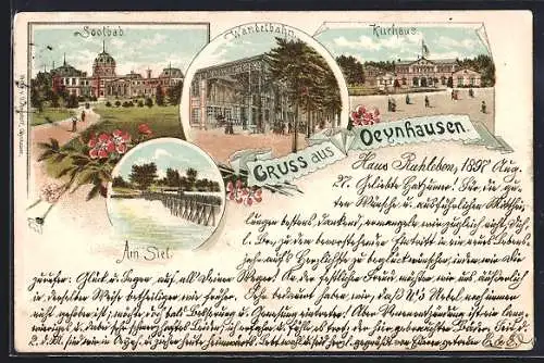 Lithographie Bad Oeynhausen, Kurhaus, Wandelbahn, Am Siel