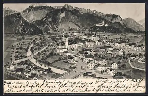 AK Aschau / Chiemgau, Panorama mit Gebirgskette