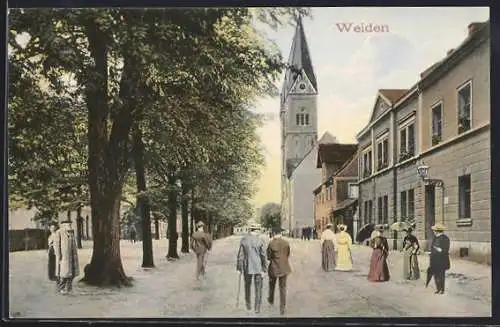 AK Weiden / Bayern, Strassenpartie mit Blick auf die Kirche