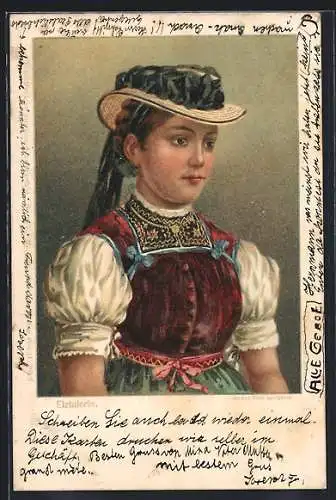 Lithographie Elztalerin in Volkstracht