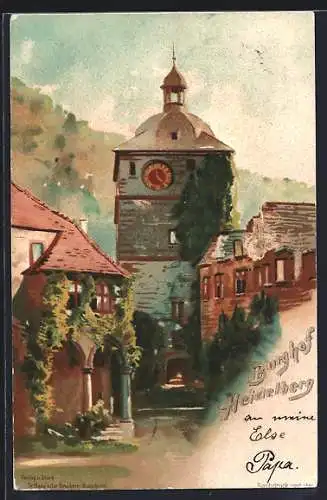 Lithographie Heidelberg / Neckar, Szene im Ort