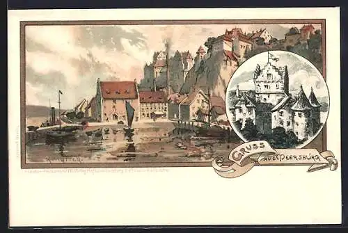 Künstler-AK Karl Mutter: Meersburg, Schloss und Ortspartie am Seeufer