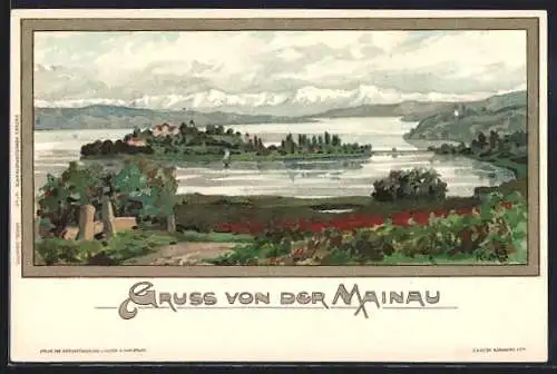 Künstler-AK K. Mutter: Insel Mainau, Panorama mit See