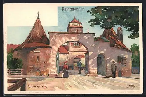 Künstler-AK K. Mutter: Rothenburg o. d. T., Spaziergänger am Roederthor