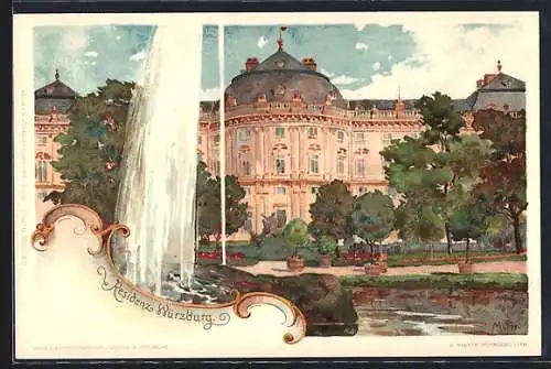 Künstler-AK Karl Mutter: Würzburg, Springbrunnen vor der Residenz
