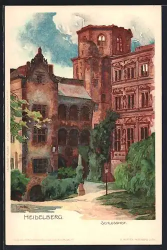 Künstler-AK K. Mutter: Heidelberg, grüner Schlosshof