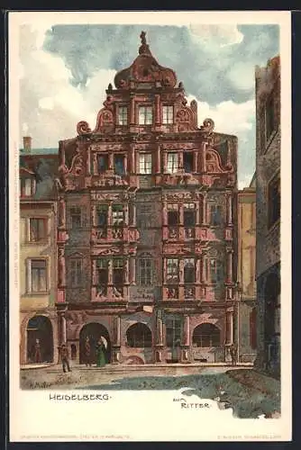 Künstler-AK K. Mutter: Heidelberg, Restaurant Zum Ritter um 1900