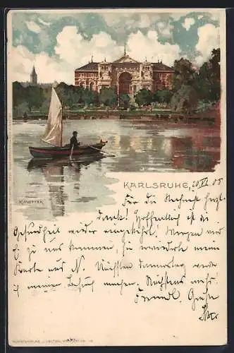 Künstler-AK K. Mutter: Karlsruhe, Mann im Segelboot