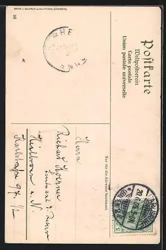 Künstler-AK K. Mutter: Karlsruhe, Mann im Segelboot