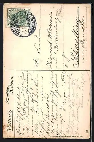 Künstler-AK K. Mutter: Karlsruhe, Mann im Segelboot