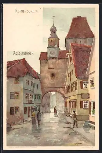 Künstler-AK Karl Mutter: Rothenburg o. T., Regenwetter am Roederbogen