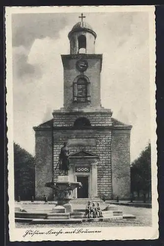 AK Husum / Nordsee, Kirche mit Brunnen