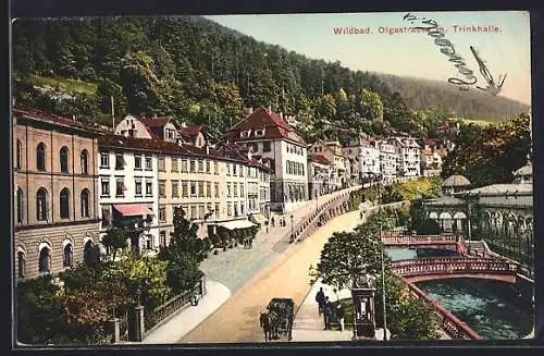 AK Wildbad / Württ., Olgastrasse mit Trinkhalle