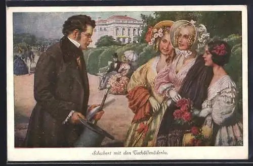 Künstler-AK H. Schubert: Franz Schubert mit den Tschöllmäderln