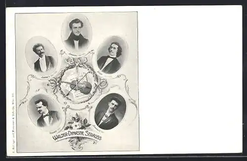AK Walzer-Dynastie Strauss, Johann II. 1825-1899, Josef 1827-1870, Euard 1835