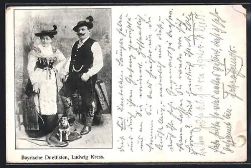 AK Bayrische Duettisten, Ludwig Kress, Portrait mit Hund