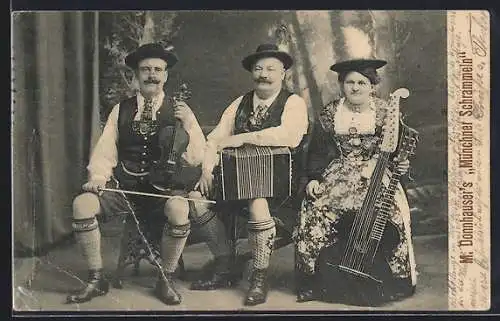 AK M. Donnhausers Münchner Schrammeln, Portrait mit Instrumenten