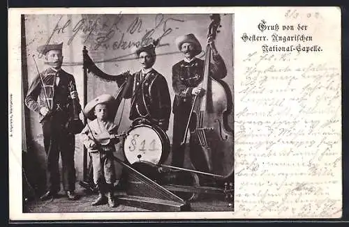 AK Österr. Ungarische National-Capelle, Portrait mit Instrumenten