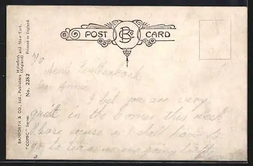 AK Frau sitzt bei Zugluft in der Kirche, Scherz