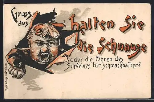 AK Mann durch zerrissenes Papier, Halten Sie die Schnauze..., Scherz
