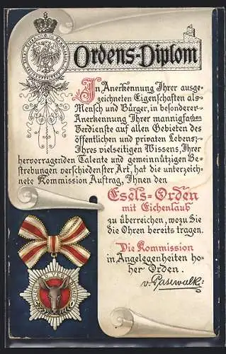 AK Ordens-Diplom, Esels-Orden mit Eichenlaub, Scherz
