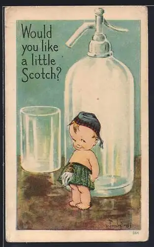 AK Kleiner Junge vor der Scotchflasche, Scherz