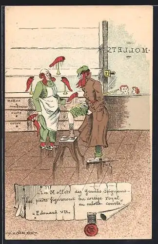 AK Les Mollets des Grands seigneurs..., Mann in einem Geschäft, Scherz