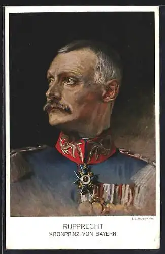 Künstler-AK Kronprinz Rupprecht von Bayern in Uniform mit Ordensspange