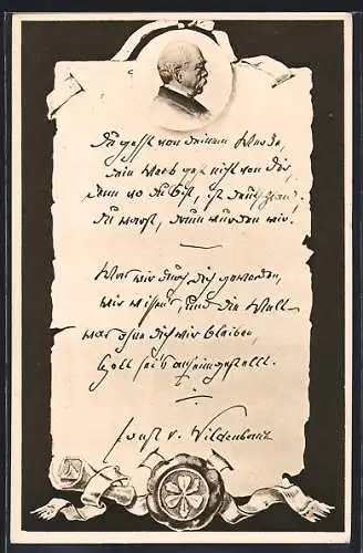 AK Otto von Bismarck im Profil, Urkunde mit Siegel