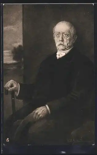 AK Otto von Bismarck mit Gehstock sitzend