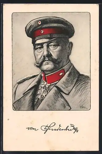 Künstler-AK Heerführer General Paul von Hindenburg