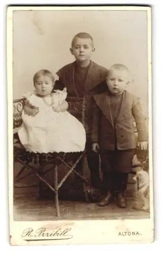 Fotografie R. Przibill, Altona, Grosse Reichenstrasse 18, Drei Kinder in feiner Kleidung