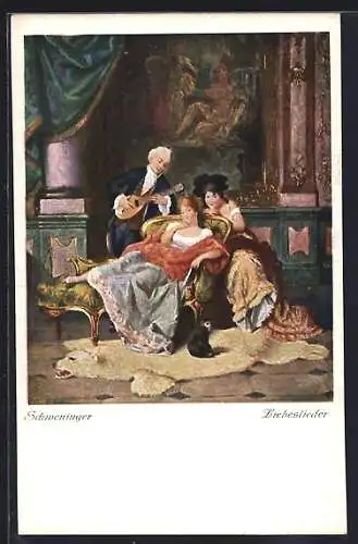 Künstler-AK sign. Schweninger: Liebeslieder, Mann musiziert für zwei Frauen