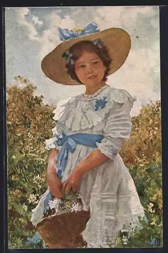 Künstler-AK Seeger: Margueriten, Maid mit blauer Schleife