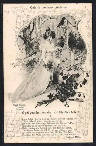 Künstler-AK sign. Paul Bayer: Frau am Wegekreuz
